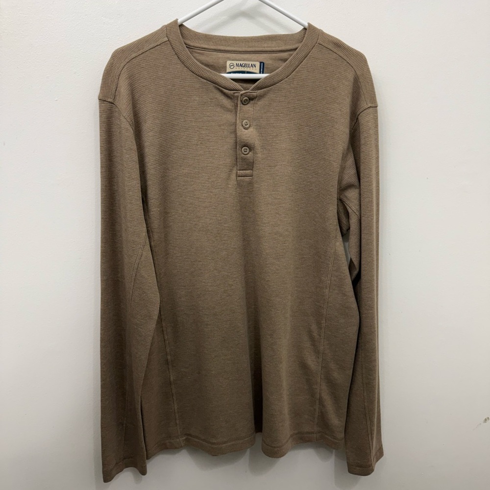 Magellan Outdoors Men's Base Camp Thermal Heathered Long Sleeve Henley Top